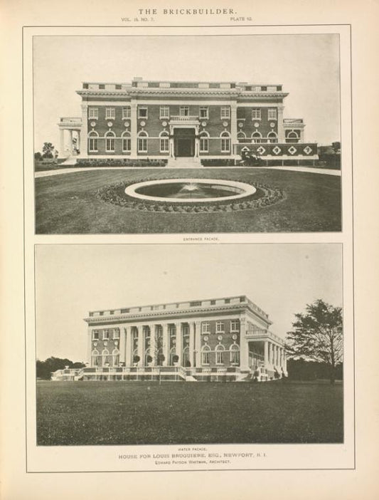 Entrance façade. Water façade. House for Louis Bruguiere, Esq.