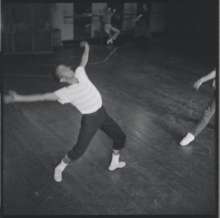 Jerome Robbins directs dancers in rehearsal for the stage production West Side Story