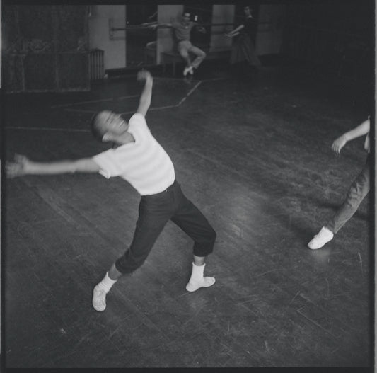 Jerome Robbins directs dancers in rehearsal for the stage production West Side Story