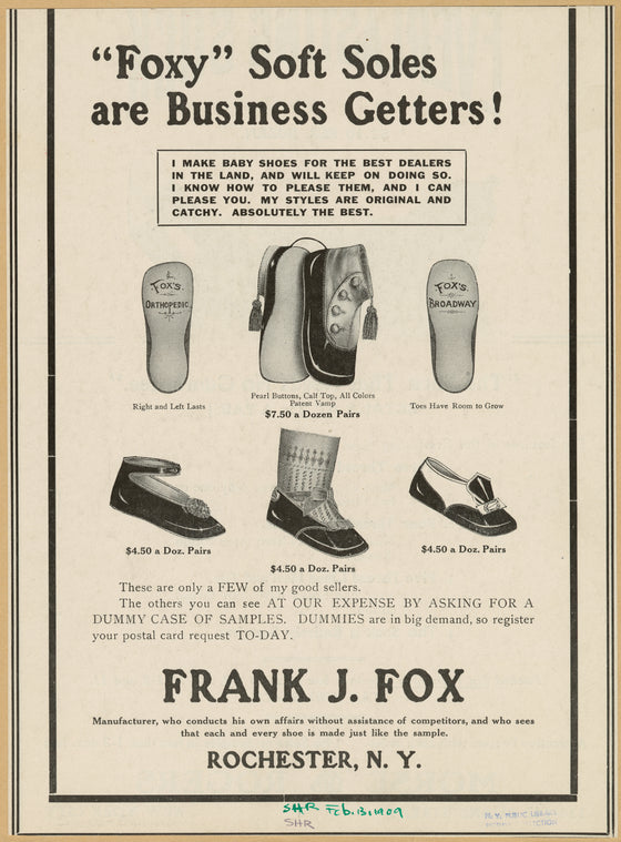 Advertisement for Frank J. Fox's shoes