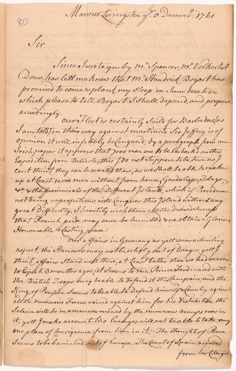 Livingston, Robert, Junr., addressed to Abraham Yates Junr., Esqr., Attorney at Law in Albany
