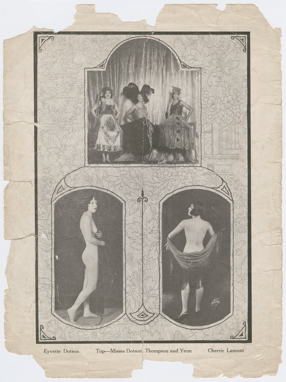 Photomontage of cast members from the production "Brown Skin Models," featuring Eyvette Dotson, Blanche Thompson, Lily Yuen and Cherrie Lamont, that appears in the program Art Expressions