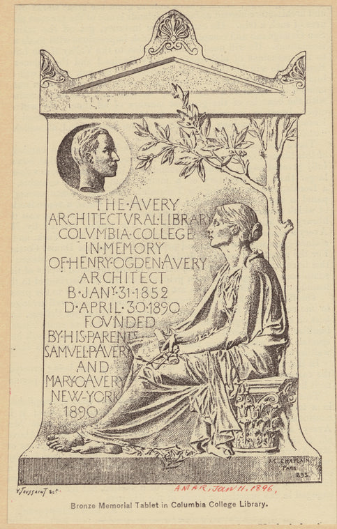 Bronze memorial tablet in Columbia College library