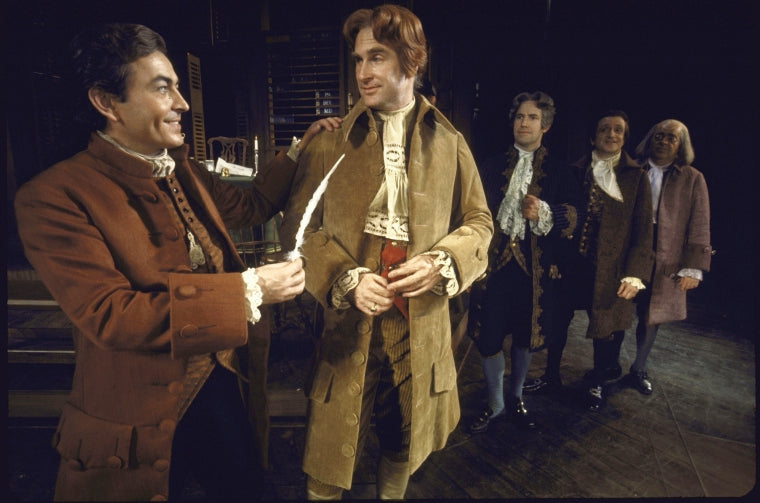 Actors (L-R) Patrick Bedford, Jon Cypher, Larry Devon, Lee Winston & Rex Everhart in a scene fr.  touring production of the musical "1776." (New York)