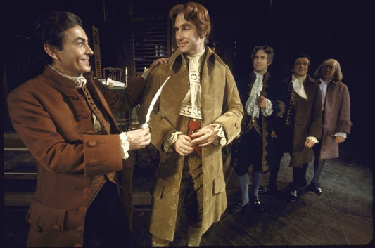 Actors (L-R) Patrick Bedford, Jon Cypher, Larry Devon, Lee Winston & Rex Everhart in a scene fr.  touring production of the musical "1776." (New York)