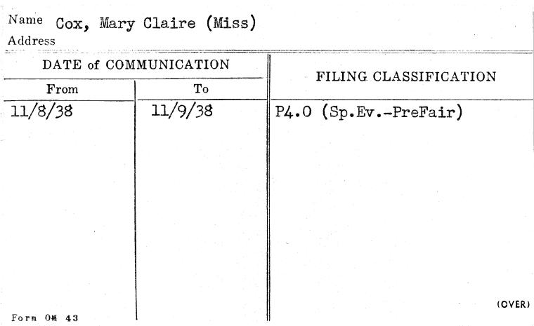 Cox, Mary Claire (Miss)