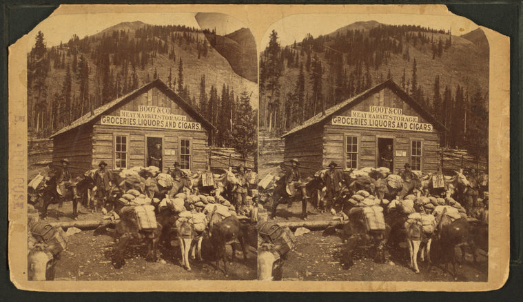 Boot & Co. [general store]. Meat market storage, groceries, liquors and cigars.
