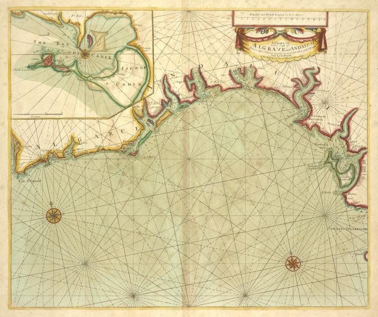 A chart of the sea coasts of ALGRAVE and ANDALUSIA between Cape St. Vincent and the Strait of Gibralter and C. Spartel