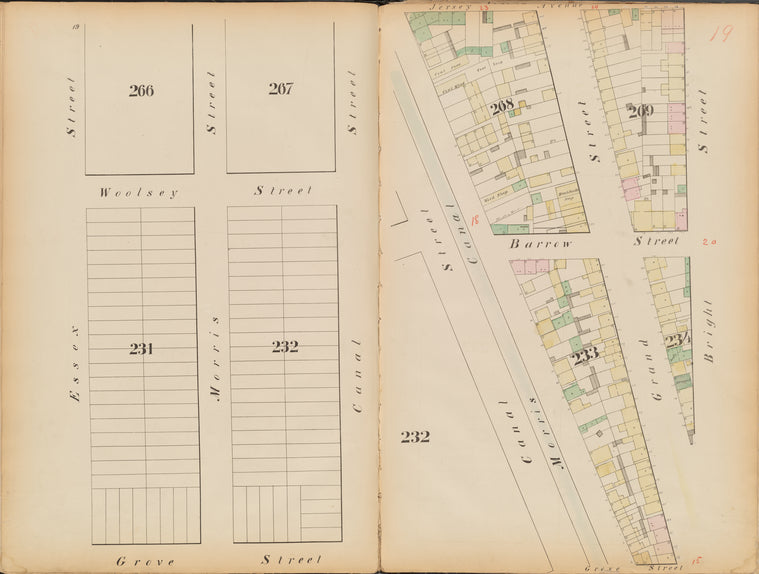 Jersey City, V. 1, Double Page Plate No. 19 [Map bounded by Jersey Ave., Bright St., Grove St., Essex St.]