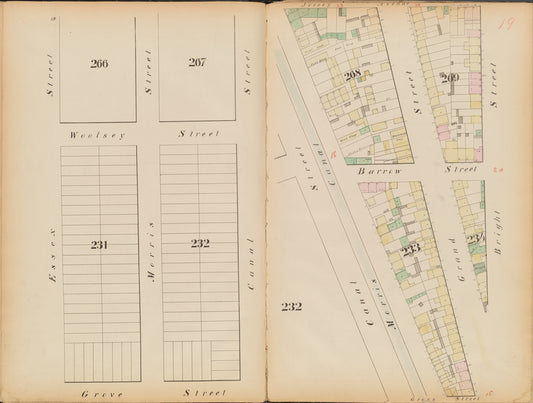 Jersey City, V. 1, Double Page Plate No. 19 [Map bounded by Jersey Ave., Bright St., Grove St., Essex St.]