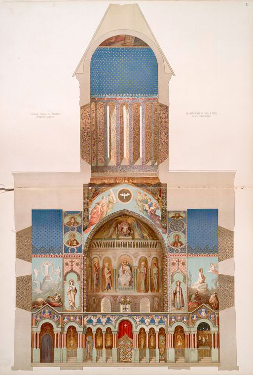 Stennaia zhivopis' v Sionskom sobore , v Tiflise, ispolnennaia v 1853-1854 g. Poperechnyi razrez sobora