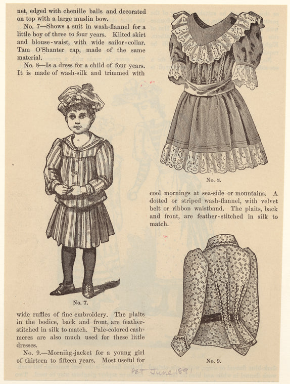 Boy ; Dress for a child of four years ; Morning-jacket for a girl of thirteen to fifteen years