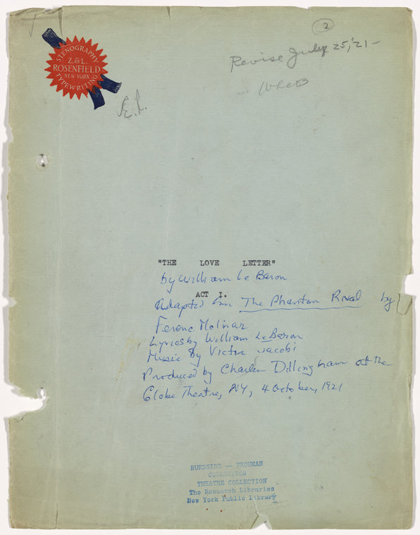The love letter: typescript, 1921