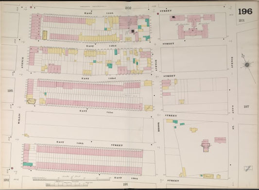 Bronx, V. 9, Double Page Plate No. 196 [Map bounded by 144th St., St. Ann's Ave., East 139th St., Willis Ave.]