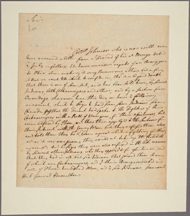 Letter to [James] Hamilton, Governor [of Pennsylvania]