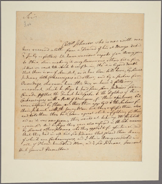 Letter to [James] Hamilton, Governor [of Pennsylvania]