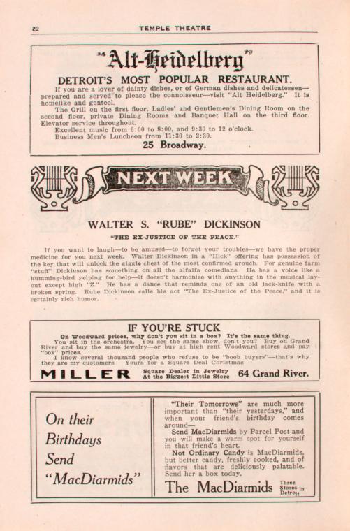 Temple Theatre program, week commencing Jan. 16, 1914.