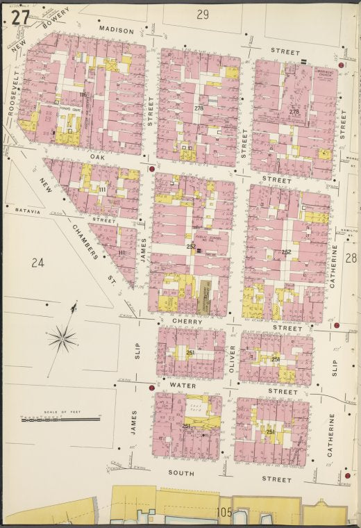 Manhattan, V. 1, Plate No. 27 [Map bounded by Madison St., Catherine St., South St., New Chambers St.]