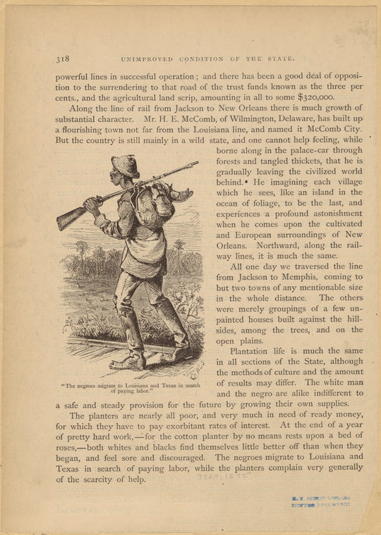 "The negroes migrate to Louisiana and Texas in search of paying labor"
