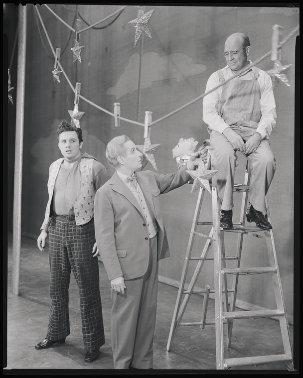 Act II, Scene Three: Billy Bigelow (John Raitt) with the Starkeeper (Calvin Thomas), right, and Brother Joshua (Jay Velie)
