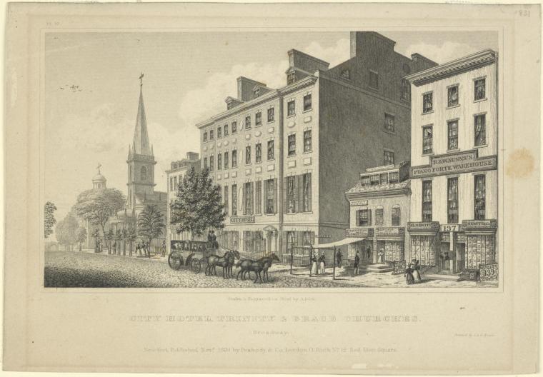 City Hotel, Trinity & Grace Churches. Broadway. New-York