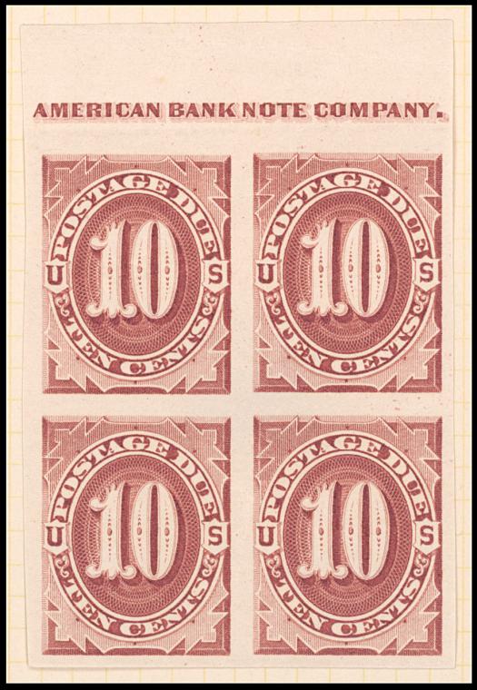 10c bright claret Postage Due proof block of four