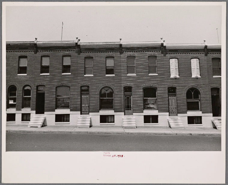 Typical Baltimore houses with white steps and painted screens. Baltimore, Maryland.