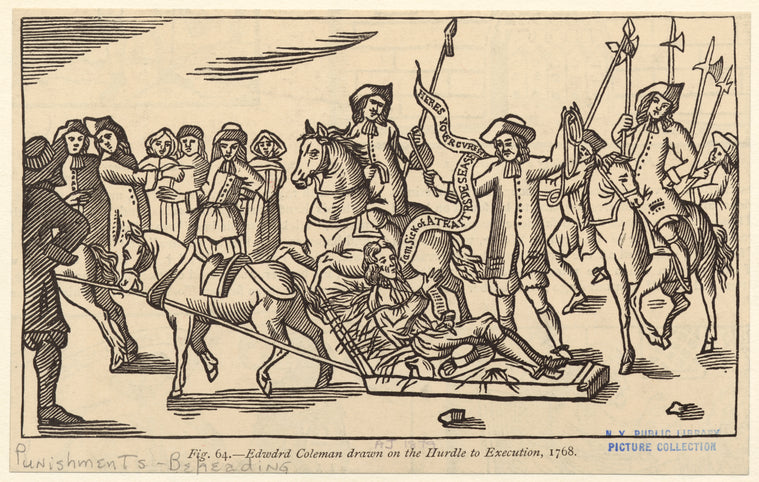 Edward Coleman drawn on the Hurdle to Execution, 1768