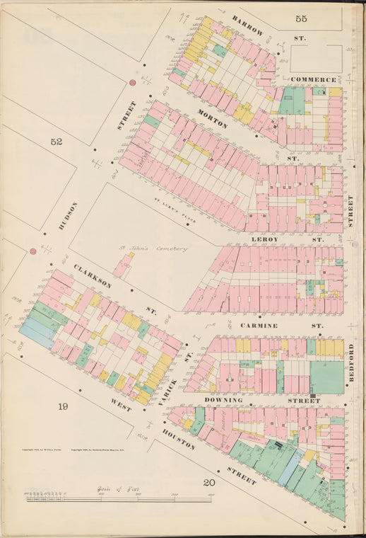 Manhattan, V. 3, Double Page Plate No. 51 [Map bounded by Commerce St., 6th Ave., Hancock St., W. Houston St., Hudson St.]
