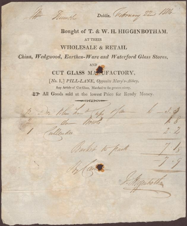 Invoice from Higginbotham, 1814