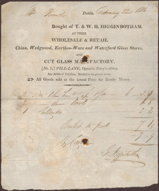 Invoice from Higginbotham, 1814