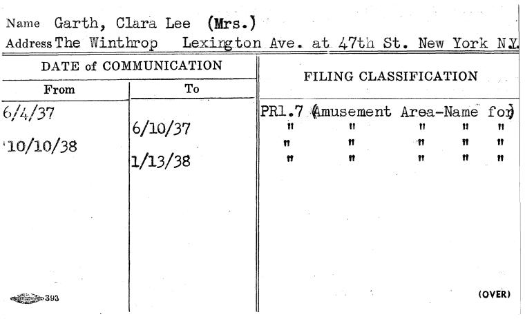 Garth, Clara Lee (Mrs.)