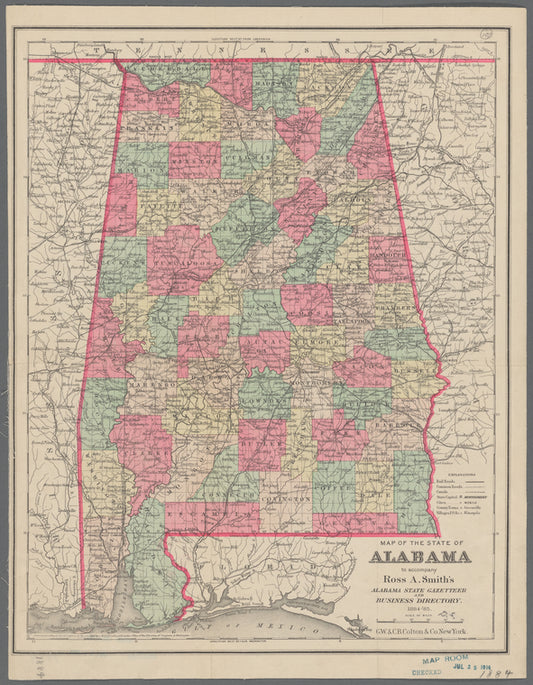 Map of the state of Alabama : to accompany  Ross A. Smith's Alabama State gazetteer and business directory, 1884-85