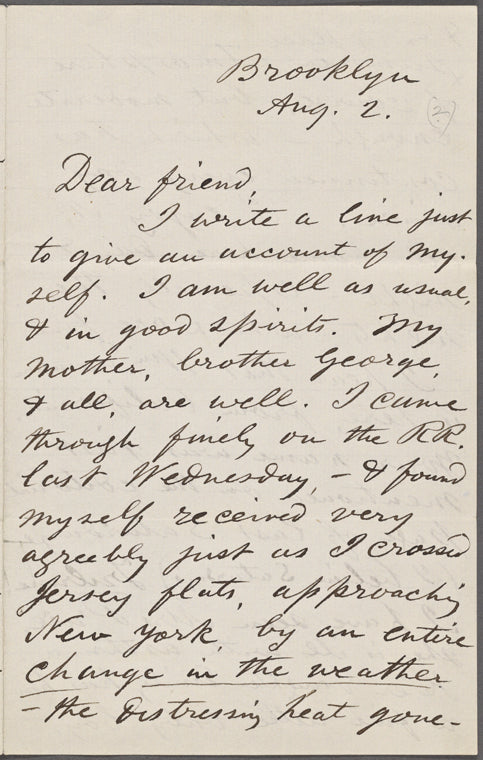 O'Connor, William D., ALS to. Aug. 2, [1870]. Previously: Aug. 2, [1864?]