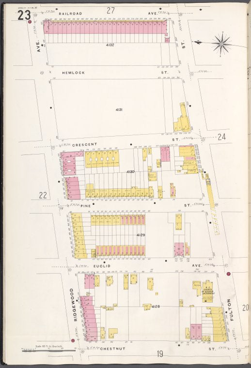 Brooklyn V. 8, Plate No. 23 [Map bounded by Railroad Ave., Fulton St., Chestnut St., Ridgewood Ave.]