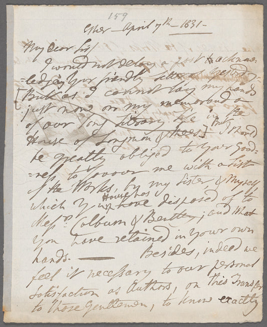 Jane Porter to Longman & Co., autograph letter signed (copy)