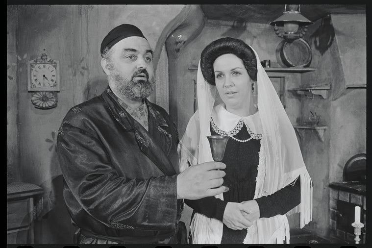 Joe Cusanelli and Laura Stuart in the stage production Fiddler on the Roof