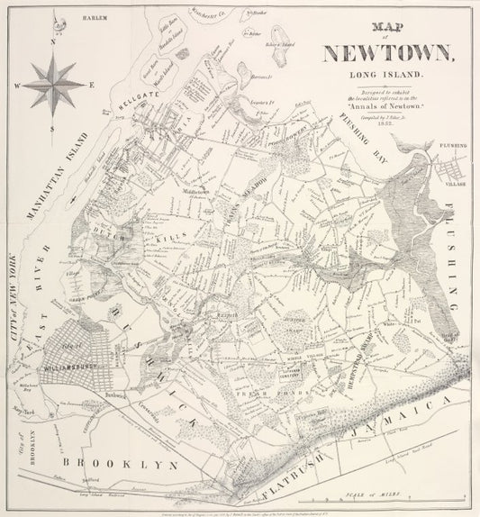 Map of Newtown, Long Island : designed to exhibit the localities referred to in the "Annals of Newtown" ; compiled by J. Riker, Jr., 1852.