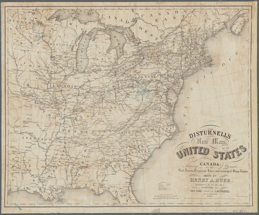 Disturnell's new map of the United States and Canada showing all the canals, rail roads, telegraph lines and principal stage routes