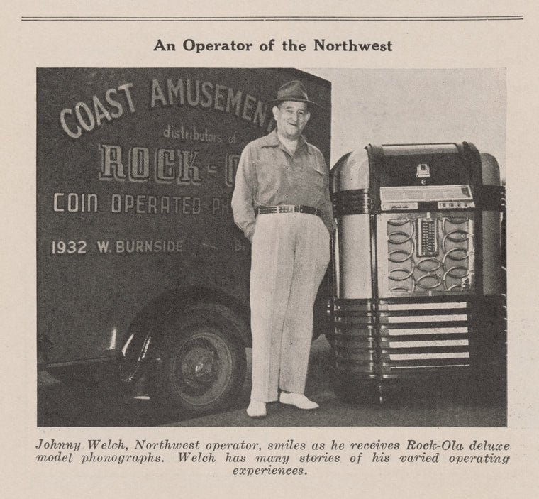 An operator of the Northwest: [receiving Rock-Ola deluxe model phonographs]
