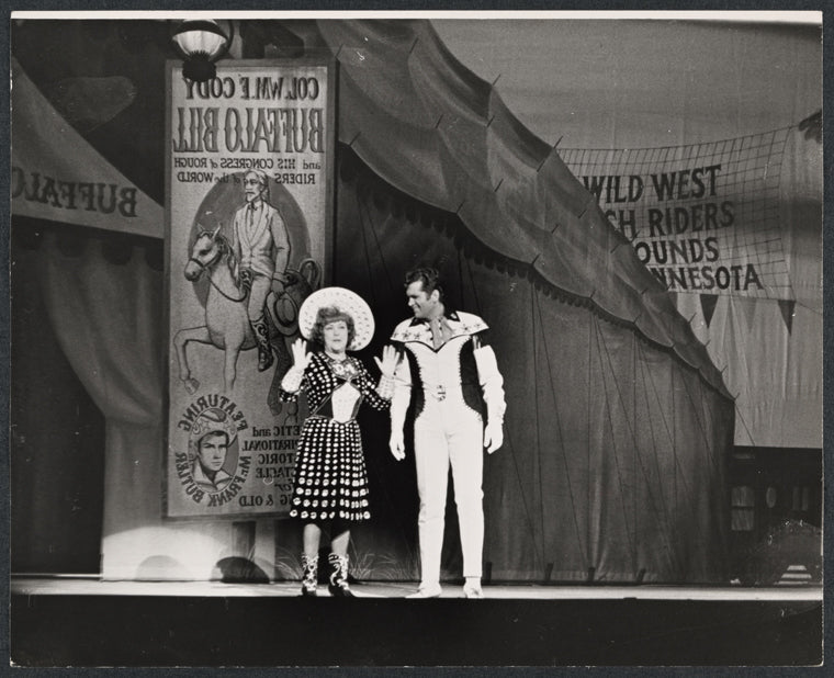 Ethel Merman and Bruce Yarnell in the stage production Annie Get Your Gun