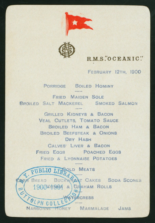BREAKFAST] [held by] RMS OCEANIC [at] RMS OCEANIC (SS;)