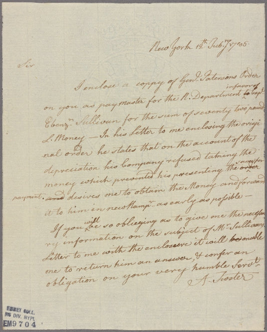 Letter to [the paymaster, Northern Department United States Army.]