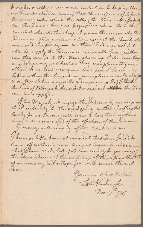 Lawrence Washington letter to unknown person