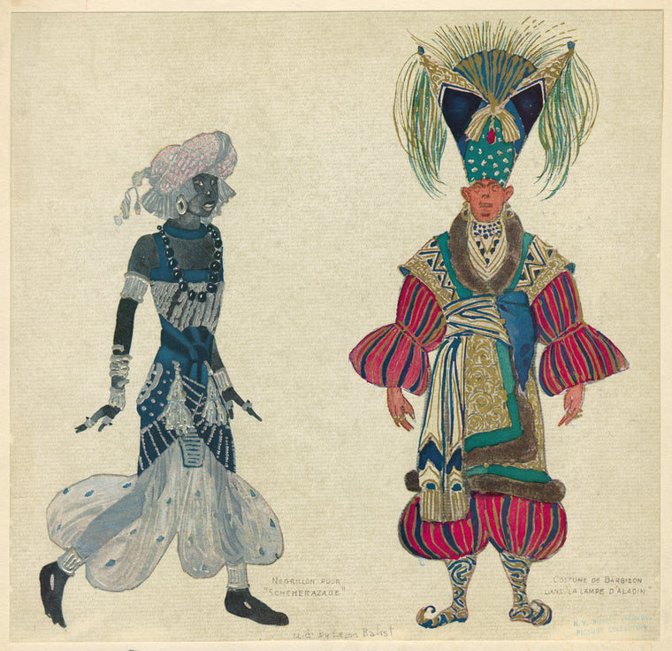 Negrillon pour "Scheherazade" ; Costume de Barbizon dans "La lampe d'Aladin"