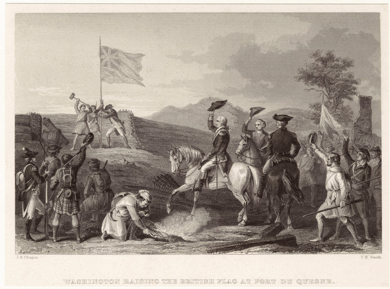 Washington raising the British flag at Fort Du Quisne