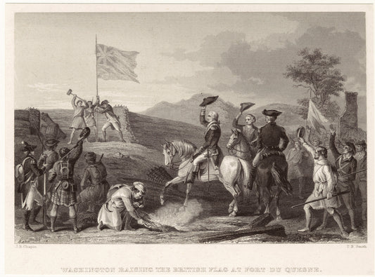 Washington raising the British flag at Fort Du Quisne