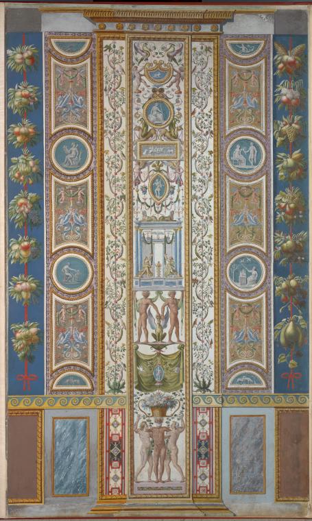 Pilaster; central decoration contains scenes of cherubs and nude fertility gods and garlands with fruit