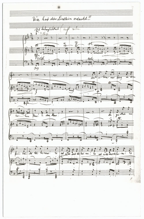 Gustav Mahler. Facsimile of first page of "Wer hat dies Liedlein erdacht?"