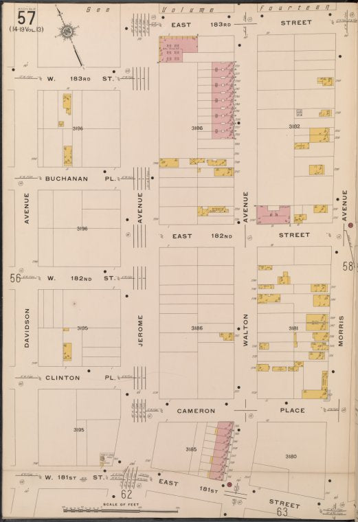 Bronx, V. 15, Plate No. 57 [Map bounded by E. 183rd St., Morris Ave., W. 181st St., Davidson Ave.]